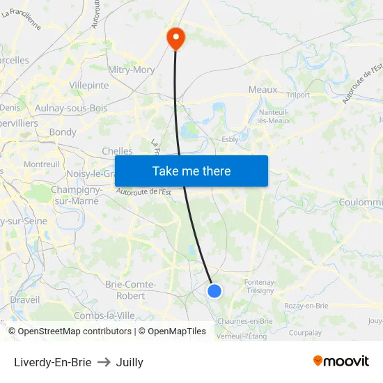 Liverdy-En-Brie to Juilly map