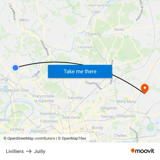Livilliers to Juilly map