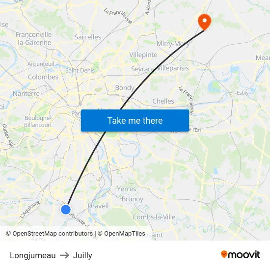 Longjumeau to Juilly map