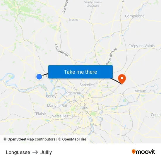 Longuesse to Juilly map