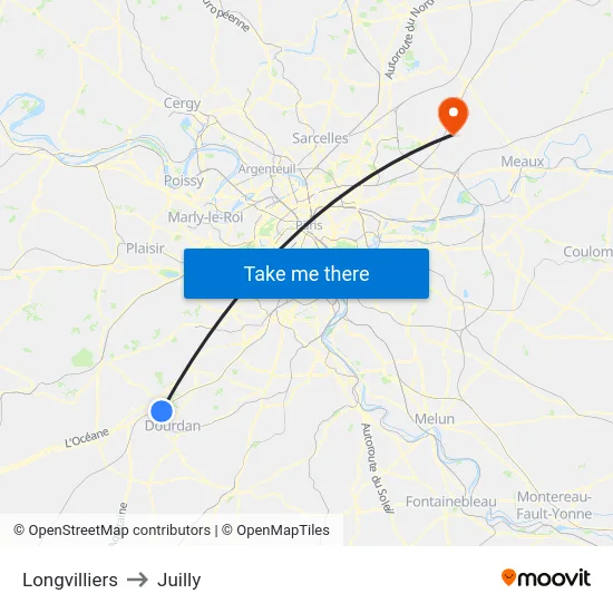 Longvilliers to Juilly map