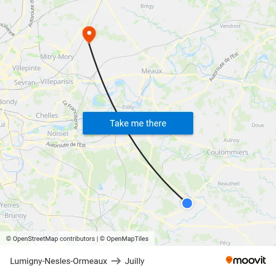 Lumigny-Nesles-Ormeaux to Juilly map