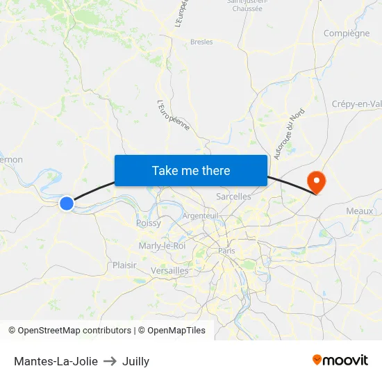 Mantes-La-Jolie to Juilly map