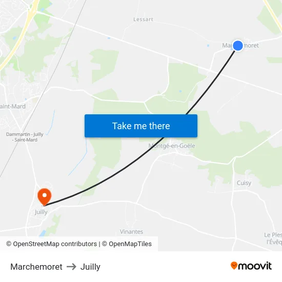 Marchemoret to Juilly map