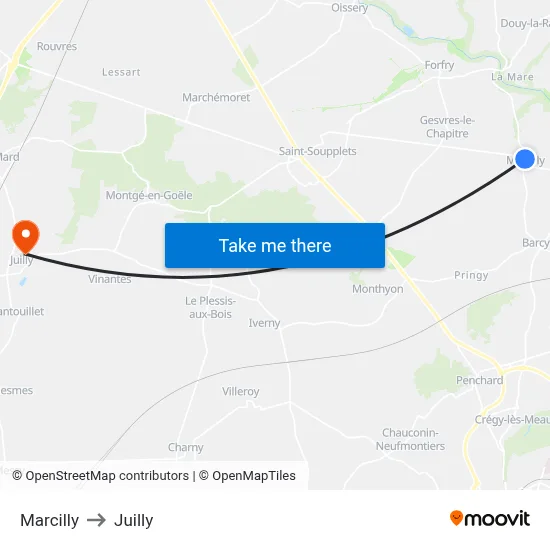 Marcilly to Juilly map