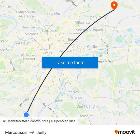 Marcoussis to Juilly map