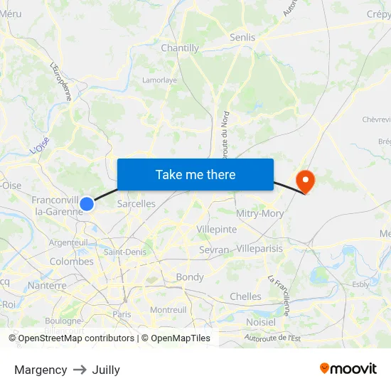 Margency to Juilly map