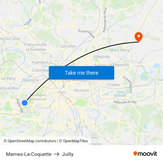Marnes-La-Coquette to Juilly map
