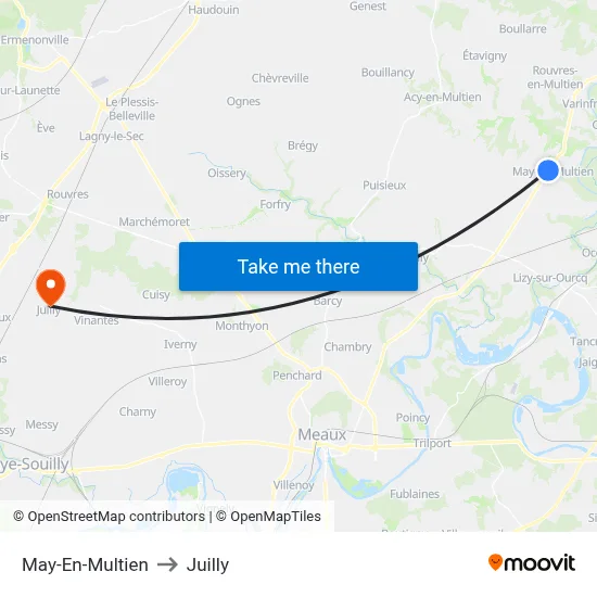May-En-Multien to Juilly map
