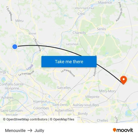 Menouville to Juilly map