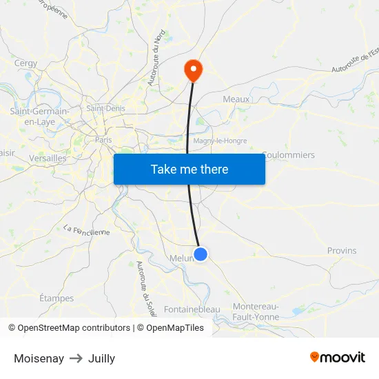 Moisenay to Juilly map