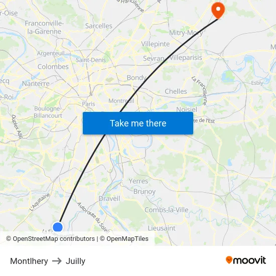 Montlhery to Juilly map