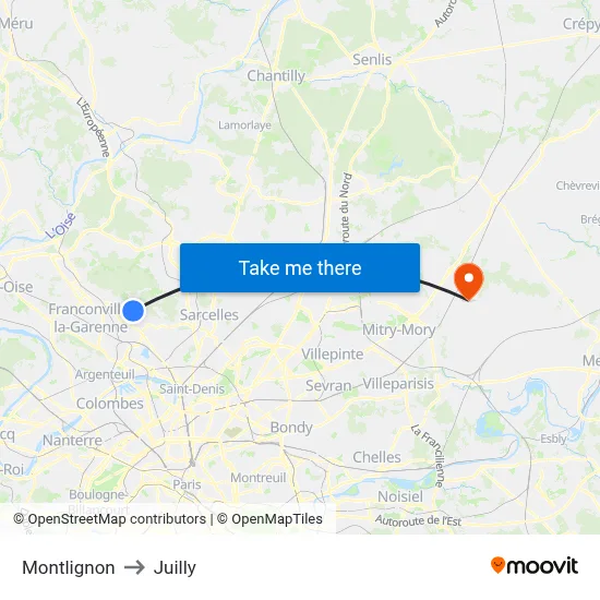 Montlignon to Juilly map