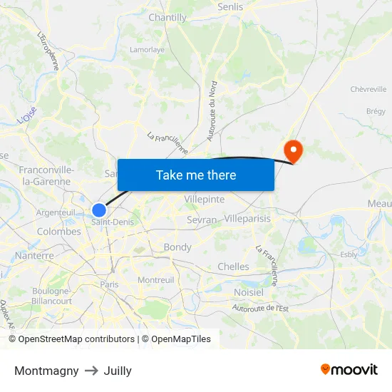 Montmagny to Juilly map