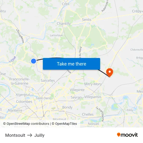 Montsoult to Juilly map