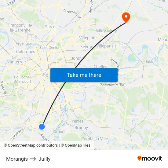 Morangis to Juilly map