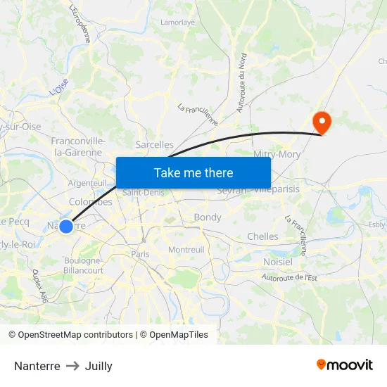 Nanterre to Juilly map