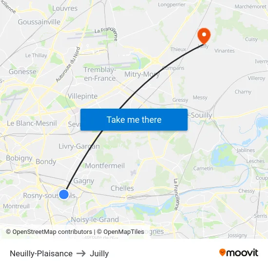 Neuilly-Plaisance to Juilly map