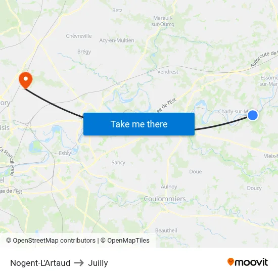 Nogent-L'Artaud to Juilly map