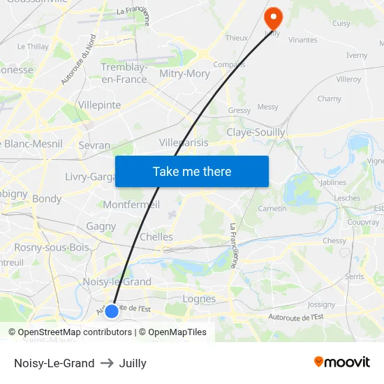 Noisy-Le-Grand to Juilly map