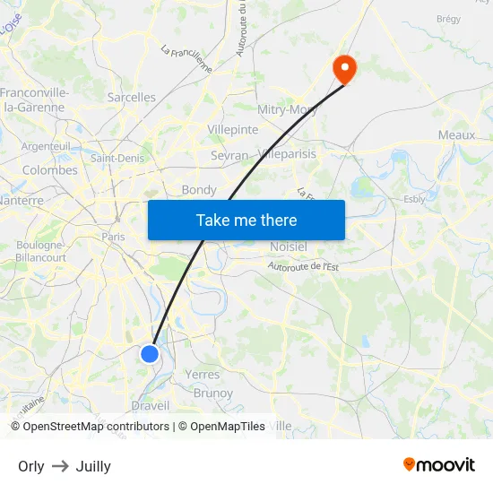 Orly to Juilly map