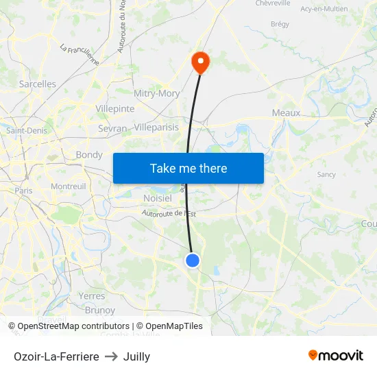 Ozoir-La-Ferriere to Juilly map