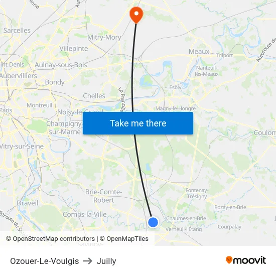 Ozouer-Le-Voulgis to Juilly map