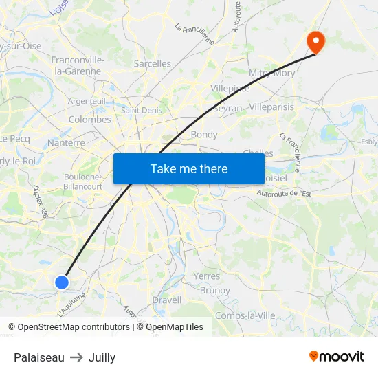 Palaiseau to Juilly map