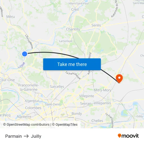 Parmain to Juilly map