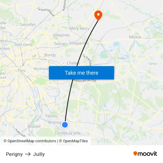 Perigny to Juilly map