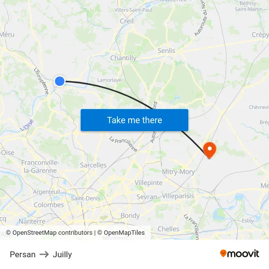 Persan to Juilly map