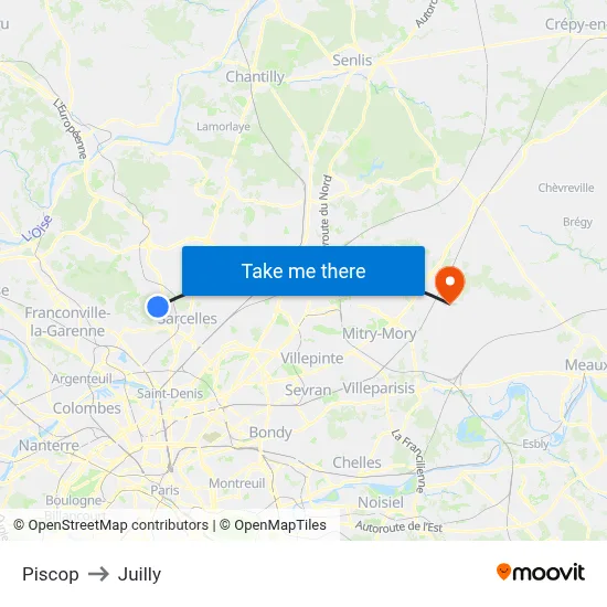 Piscop to Juilly map