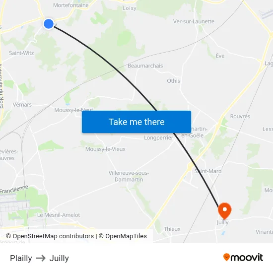 Plailly to Juilly map