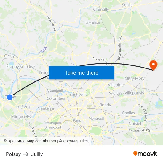 Poissy to Juilly map