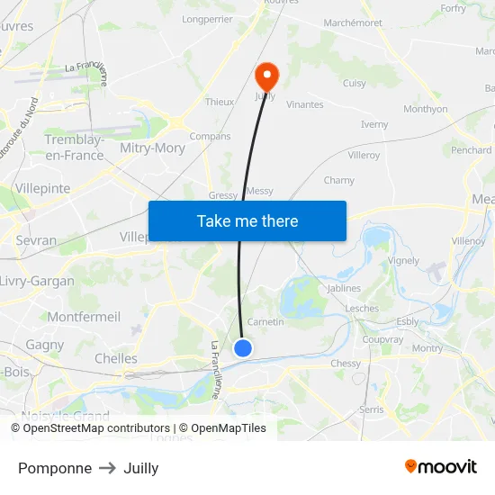 Pomponne to Juilly map