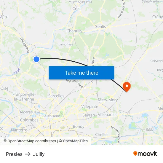 Presles to Juilly map