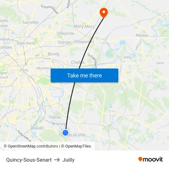 Quincy-Sous-Senart to Juilly map