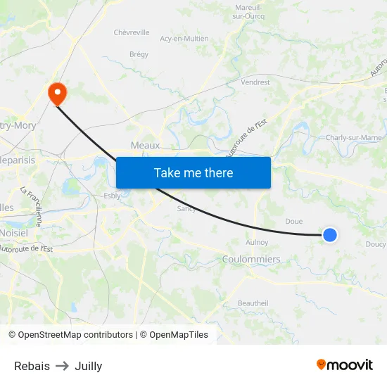 Rebais to Juilly map