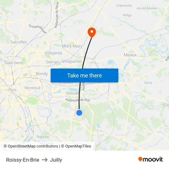 Roissy-En-Brie to Juilly map