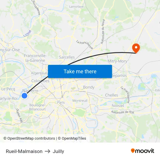Rueil-Malmaison to Juilly map