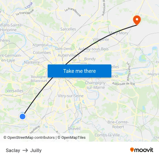 Saclay to Juilly map