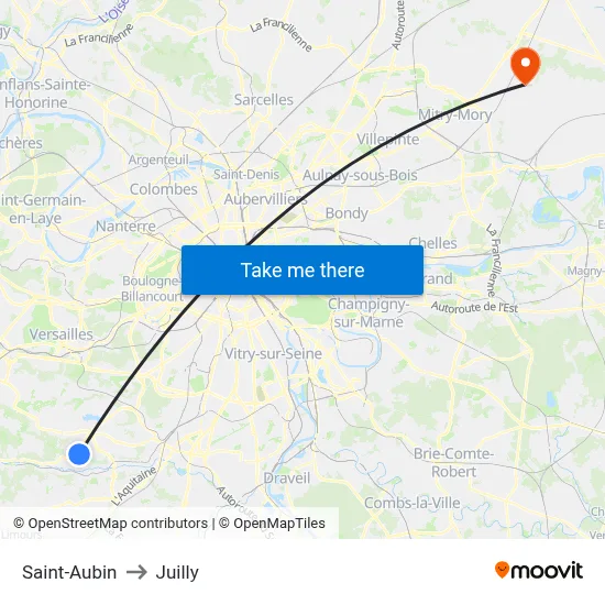 Saint-Aubin to Juilly map