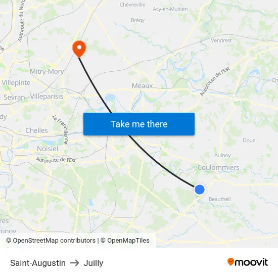 Saint-Augustin to Juilly map