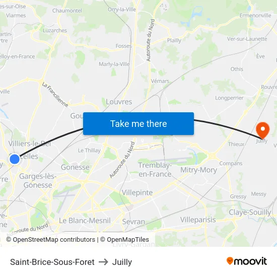 Saint-Brice-Sous-Foret to Juilly map