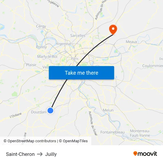Saint-Cheron to Juilly map