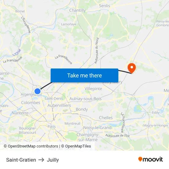 Saint-Gratien to Juilly map