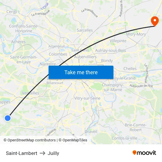Saint-Lambert to Juilly map