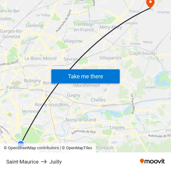 Saint-Maurice to Juilly map