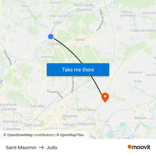 Saint-Maximin to Juilly map