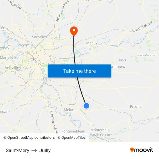 Saint-Mery to Juilly map